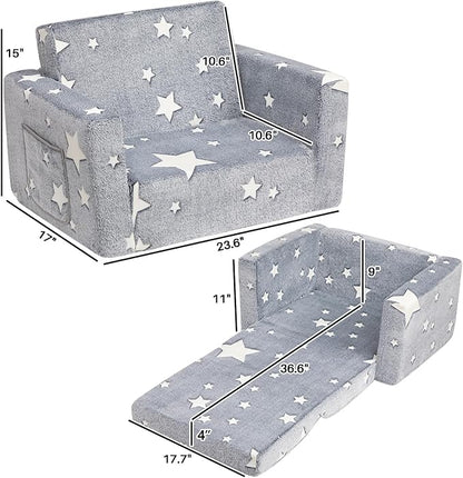 ALIMORDEN 2-in-1 Flip Out Cuddly Sherpa Toddler Couch, Convertible Sofa to Lounger, Star