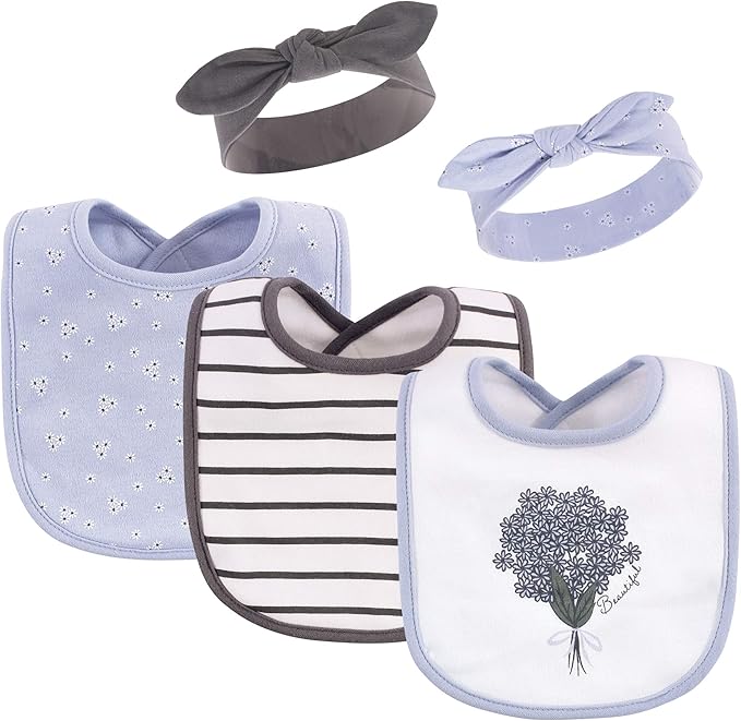 Hudson Baby Unisex BabyCotton Bib and Headband or Caps Set