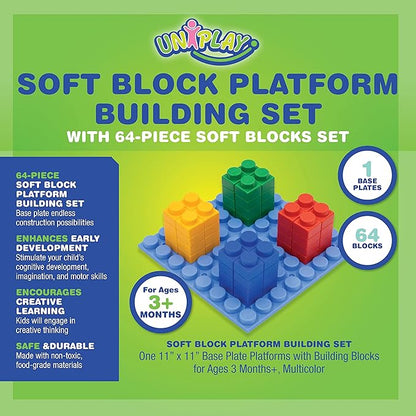 UNiPLAY Platform Soft Building Blocks — Educational Sensory Stacking Blocks, 11 x 11 Inch 3 Months (64-Piece Set)