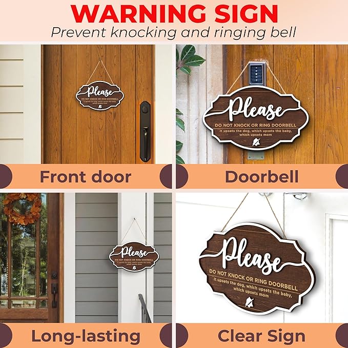 Do Not Ring Doorbell Sign Baby Sleeping - Please Do Not Knock or Ring Doorbell Sign, No Soliciting Baby Sleeping Sign for Front Door
