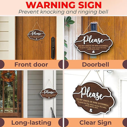Do Not Ring Doorbell Sign Baby Sleeping - Please Do Not Knock or Ring Doorbell Sign, No Soliciting Baby Sleeping Sign for Front Door