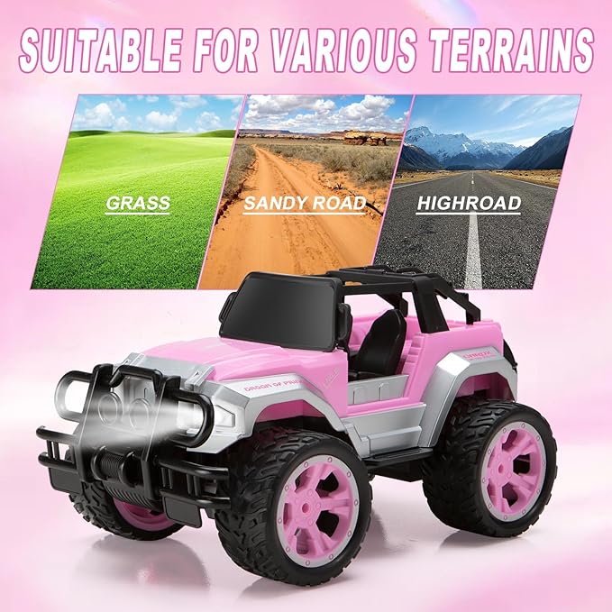 Carox Remote Control Car for Girls, 160 mins Pink RC Car with Doll and Sticker 1:16 Scale 4-12 Years