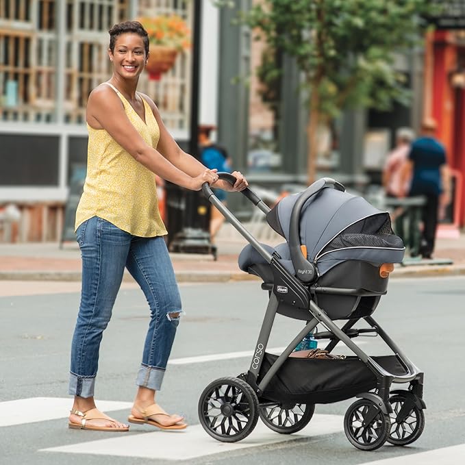 Chicco Corso Modular Travel System, Corso Stroller with KeyFit 30 Zip Infant Car Seat and Base, Stroller and Car Seat Combo, Infant Travel System | Silverspring/Grey