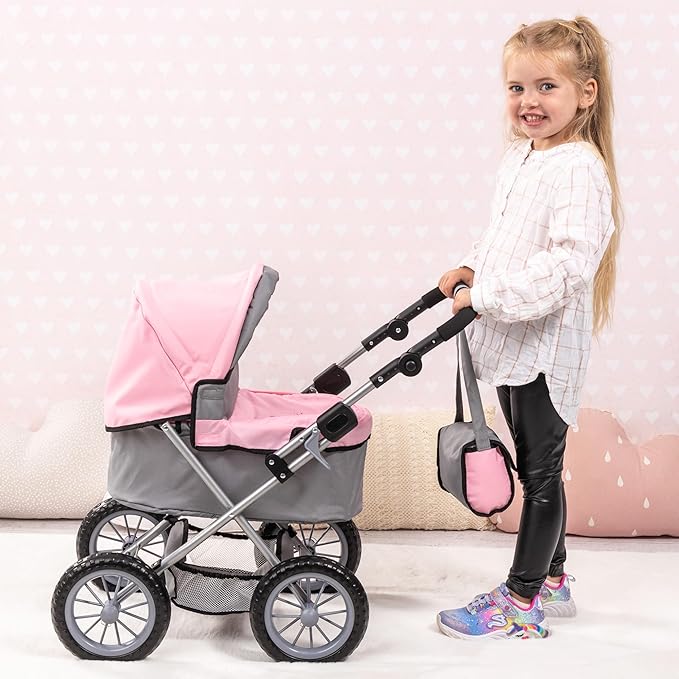 Bayer Design Baby Doll Trendy Pram in Grey/Pink, 67 x 41 x 68 centimeters 1300800