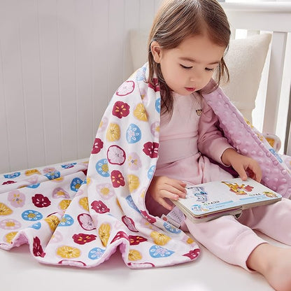 DaysU Silky Micro Soft Plush Baby Blankets for Girls with Print Floral Pattern and Soothing Raised Dots, Double Layer Bed Throws for Toddler Cot 50x60 Inches
