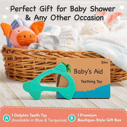 Baby’s Aid Dolphin Silicone Baby Teether, Easy to Hold Teething Toy for Pain Relief 3+ Months, 8X Teething