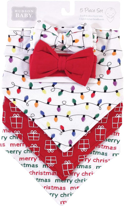Hudson Baby Unisex BabyCotton Bib and Headband or Caps Set