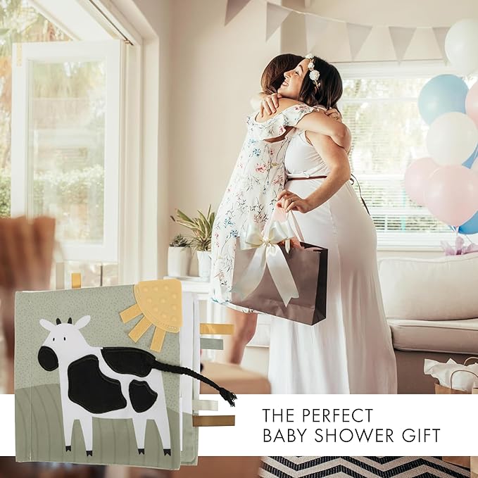 Soft Baby Book with Touch and Feel Pages - Cute Sensory Book for Babies 0-6 Months with Textured Farmworld, Mirror & Crinkle Paper