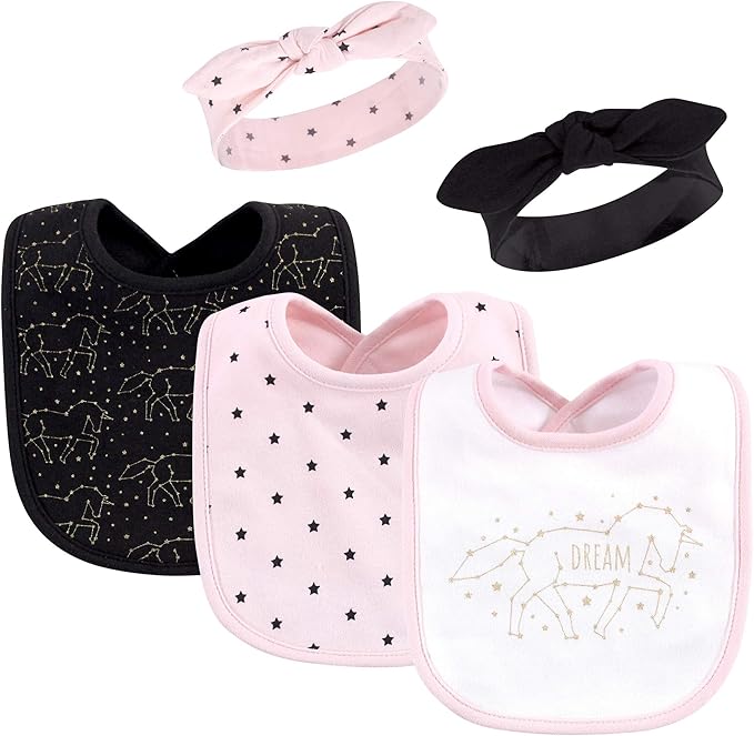 Hudson Baby Unisex BabyCotton Bib and Headband or Caps Set