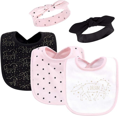 Hudson Baby Unisex BabyCotton Bib and Headband or Caps Set