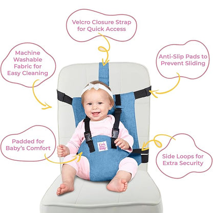 Travel Harness Seat for Toddlers - Portable High Chair for Travel | Baby Seat Harness for Golf Carts and Dining | Compact Chair for Babies - Blue