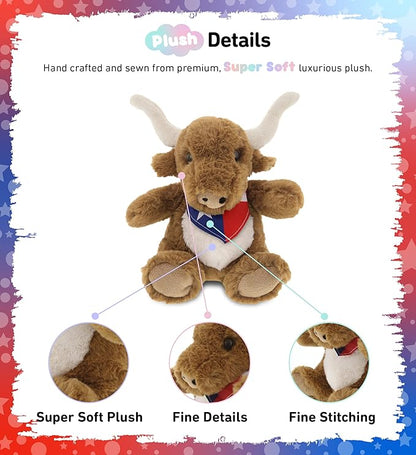 DolliBu Plush Texas Longhorn Stuffed Animal - Soft Plush Huggable Texas Longhorn Plush, Adorable Playtime Plush Toy 8 Inches