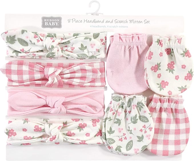 Hudson Baby Baby Girls' Cotton Headband and Scratch Mitten Set