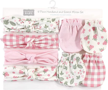 Hudson Baby Baby Girls' Cotton Headband and Scratch Mitten Set