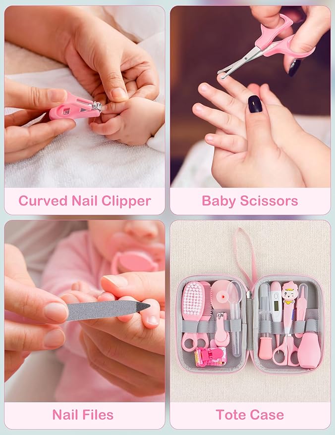 Baby Healthcare and Grooming Kit 15 in 1, Safe Baby Grooming Kit Newborn Girl Boy Essentials, Portable Baby Care Set Nursery Shower Gift for Infant Baby Registry Search, Pink