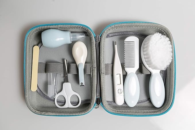 Little Angel Baby Grooming Kit,Baby Grooming Kit Newborn Care Set with Hair Brush Comb Finger Toothbrush Nasal Aspirator etc for Nursery Newborn Infant Toddlers Boys Girls(Blue)