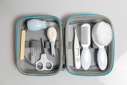 Little Angel Baby Grooming Kit,Baby Grooming Kit Newborn Care Set with Hair Brush Comb Finger Toothbrush Nasal Aspirator etc for Nursery Newborn Infant Toddlers Boys Girls(Blue)