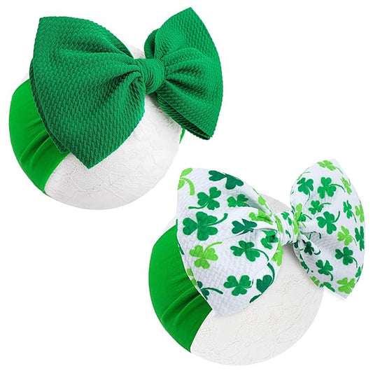 YanJie Hairband, Green Clover St.Patrick's Day Baby Girls Headbands 100% Handmade 1 Set 4.5 Count