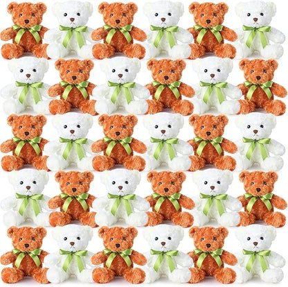 Hungdao 30 Pcs Bear Bulk Plush Stuffed Animals 10 Inch Cute Soft Plush Bears Toys with Ribbon Shaggy Bear for Boys Girls Birthday Baby Shower Decor DIY Gift, White