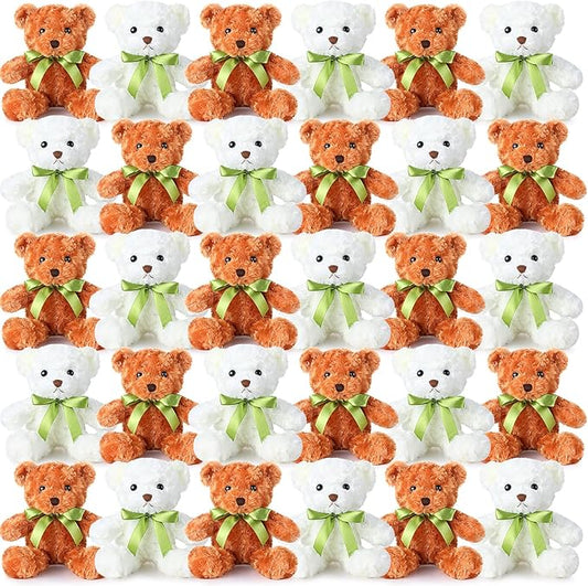 Hungdao 30 Pcs Bear Bulk Plush Stuffed Animals 10 Inch Cute Soft Plush Bears Toys with Ribbon Shaggy Bear for Boys Girls Birthday Baby Shower Decor DIY Gift, White