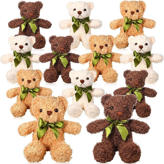 HyDren 12 Pack Bear Stuffed Animals Bulk 10 Inch Plush Bear Toy Small Stuffed Bears with Bow Tie for Baby Shower Centerpieces Wedding Birthday (White, Light Brown