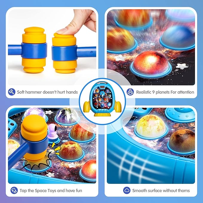 HopeRock Toys for 3 Year Old Boys,Game for Toddlers Light-up,2 Hammer,6 Mode,9 Music,45 3,4+Year Old