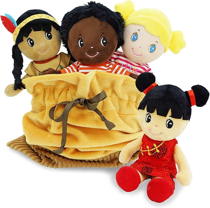 June Garden Soft Baby Doll Set - Multicultural Diversity 8.5" Plush Baby Dolls with Storage Bag