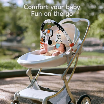 TUMAMA Car Seat Toys for Babies 0-6 Months, Stroller Toys for Infant 0-6 Months, Newborn Sensory Hanging Rattle Arch Toy with Butterfly Elephant Owls,Musical Toy for Baby 6-12 Months