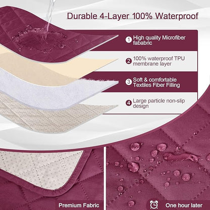 KinCam 100% Waterproof Recliner Chair Cover, Reclining Couch Covers for Pets, Dogs, Recliner Couch Slipcover Furniture Protector with Elastic Straps for Kids(23.6", Burgundy)