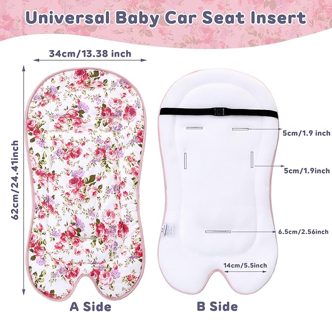 Baby Carriage Cushion, Universal Breathable Car Seat Insert Cushion, 3D Air Mesh Baby Seat Pad Liner for CarSeat, Buggy, High Chair (Flower)
