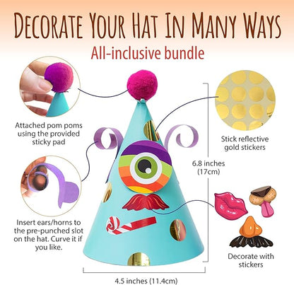Glittery Garden 24 Pcs Party Hats Birthday Activity Kit with Stickers - Kids Fun Arts & Crafts. Make Your Own Animal & Monster Theme Party Favors & Game Supplies