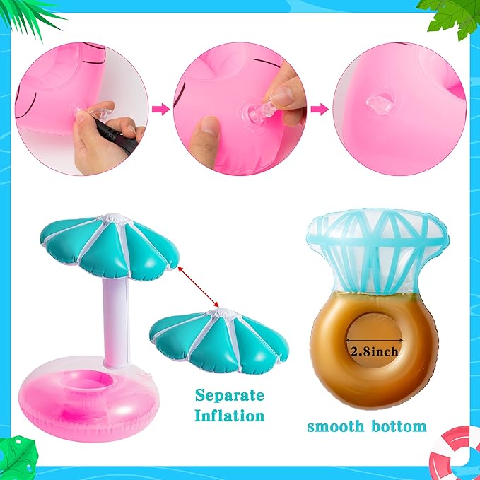 JAPBOR 12Pack Girl Dolls Swim Accessories, Swimming Pool Floaties Inflatable Drink Holder Set