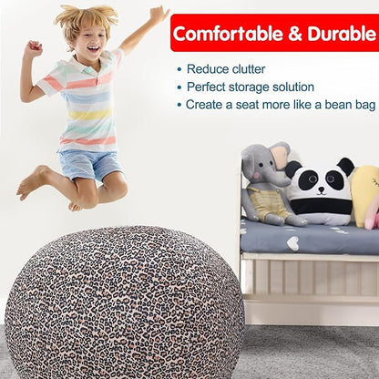 Lukeight Stuffed Animal Storage Bean Bag Chair Cover for Kids, Zipper Beanbag Chair Cover for Organizing Toddler and Kids' Rooms Plush Toys (Leopard Velvet, XX-Large)