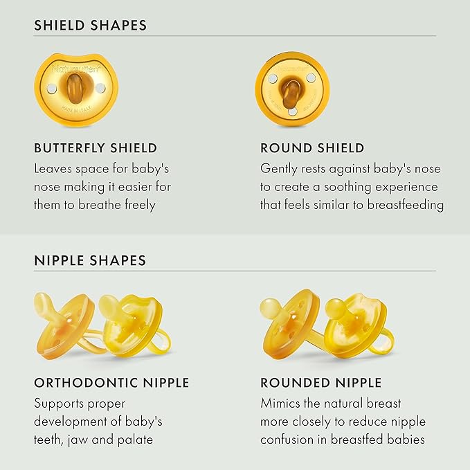 Natursutten Pacifiers 0-6 Months - 2-Pack Butterfly Shield Orthodontic Nipple Natural Rubber Safe & Soft BPA-Free Pacifiers for Breastfeeding Babies