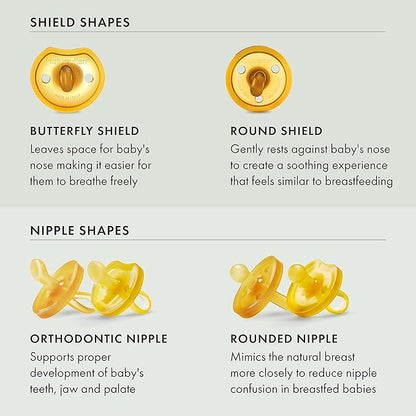 Natursutten Pacifiers 0-6 Months - 2-Pack Butterfly Shield Orthodontic Nipple Natural Rubber Safe & Soft BPA-Free Pacifiers for Breastfeeding Babies