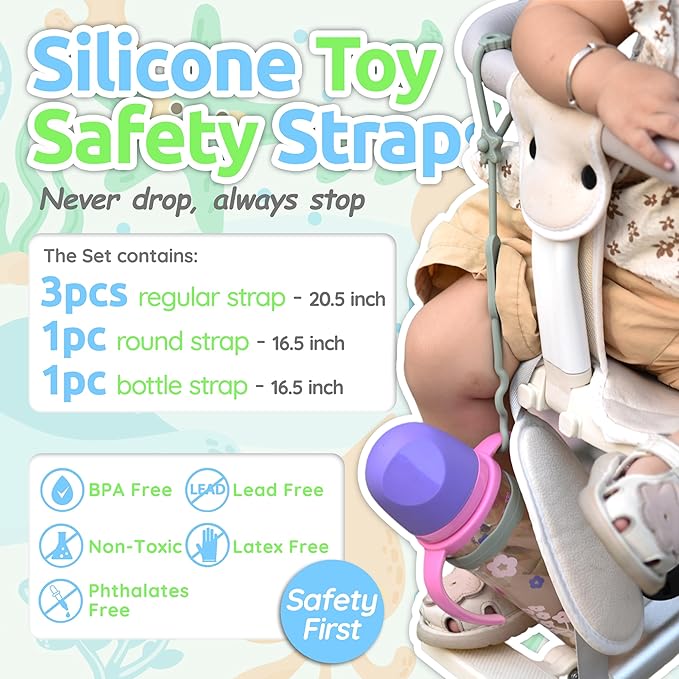 Toy Straps for Baby, 5pcs Food Grade Silicone Toy Holder