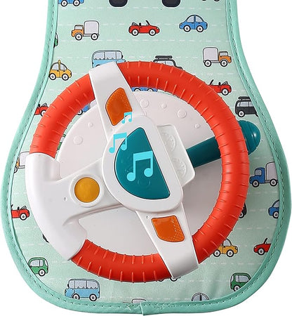 BETTERLINE Baby Car Seat Toy for Infants and Toddlers, Interactive Driving Steering Wheel with Lights, Music and Mirror, Realistic Driving Sounds - Can use for Stroller or Playpen, Adjustable Strap