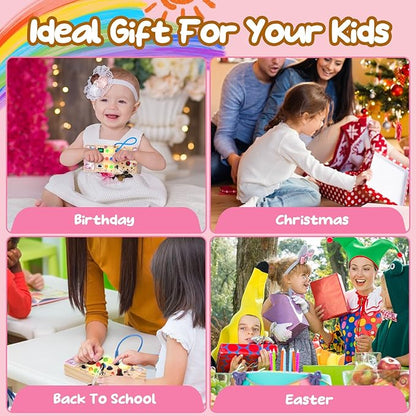 Unicorn Wooden Busy Board Sensory Toys with 8 LED Light 1 Year