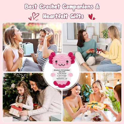 Positive Crochet Animal Axolotl, Handmade Emotional Supporting Plush Gifts for Women Girls Teens Friends, Birthday Christmas Stocking Stuffers Toy Gift Under 10 Dollars, Motivational Encouragement
