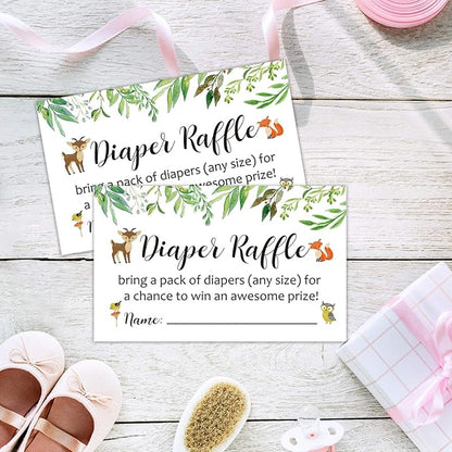 Diaper Raffle Tickets Woodland Baby Shower Game Invitations Insert for Boy Girl, Bring a Pack of Diapers to Win Favors 3.5" x 2", Pack 50