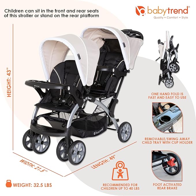 Baby Trend Infant and Toddler Double Stroller & 2 Car Seat Combo, 3 Pc Set, Khaki - Portable and Lightweight Stroller Duo and Car Seat Travel System Tandem