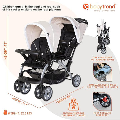 Baby Trend Infant and Toddler Double Stroller & 2 Car Seat Combo, 3 Pc Set, Khaki - Portable and Lightweight Stroller Duo and Car Seat Travel System Tandem
