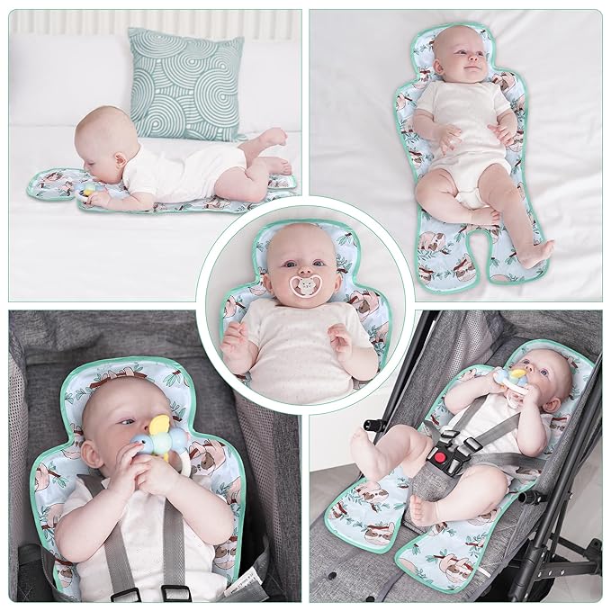 Gel Car Seat Cooler Pad,1 Pack Double Sides-Universal Baby Stroller Ice Cushion Cooler Mat,Summer Cooling Seat Liner,Multifunctional Suitable for Baby Dining Chair,Child Safety Seat(Sloth + Leaves)