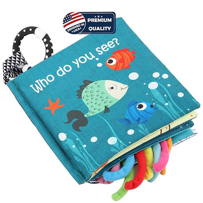 Fish Baby Books Toys, Touch and Feel Cloth Soft Crinkle Books for Babies