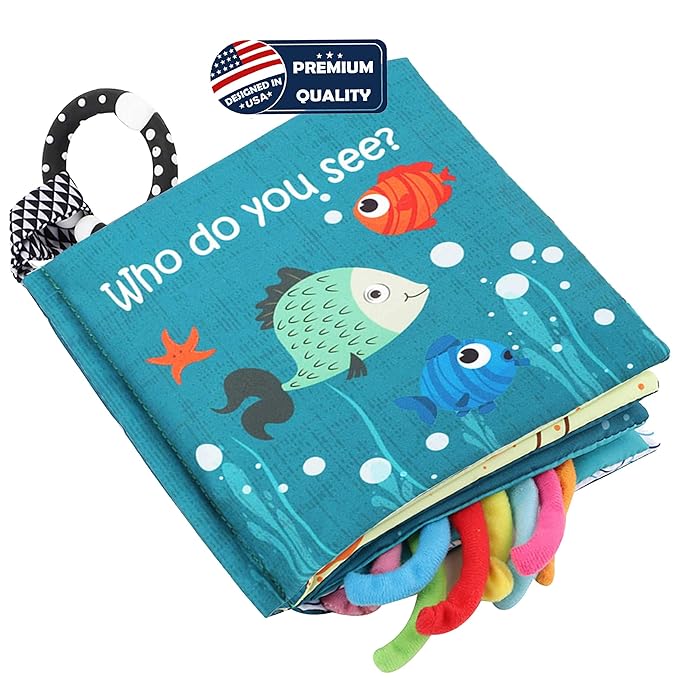Fish Baby Books Toys, Touch and Feel Cloth Soft Crinkle Books for Babies