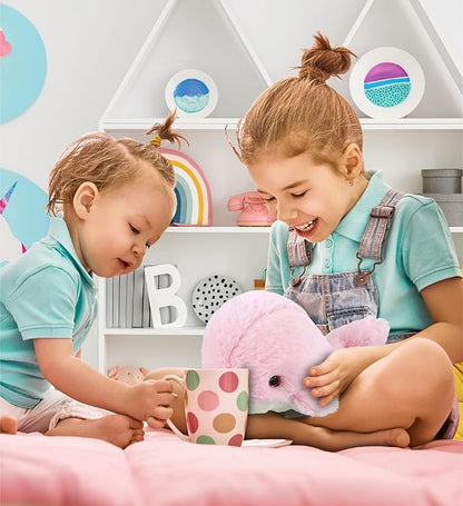 DolliBu Plush Whale Stuffed Animal - Soft Huggable Pink Whale, Adorable Playtime Whale Plush Toy 7Inches