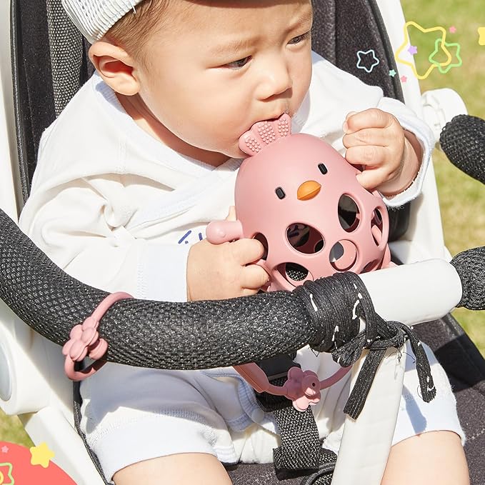 Baby Teething Toys with A Toy Safety Strap for Babies 0-6, 12 18 Months