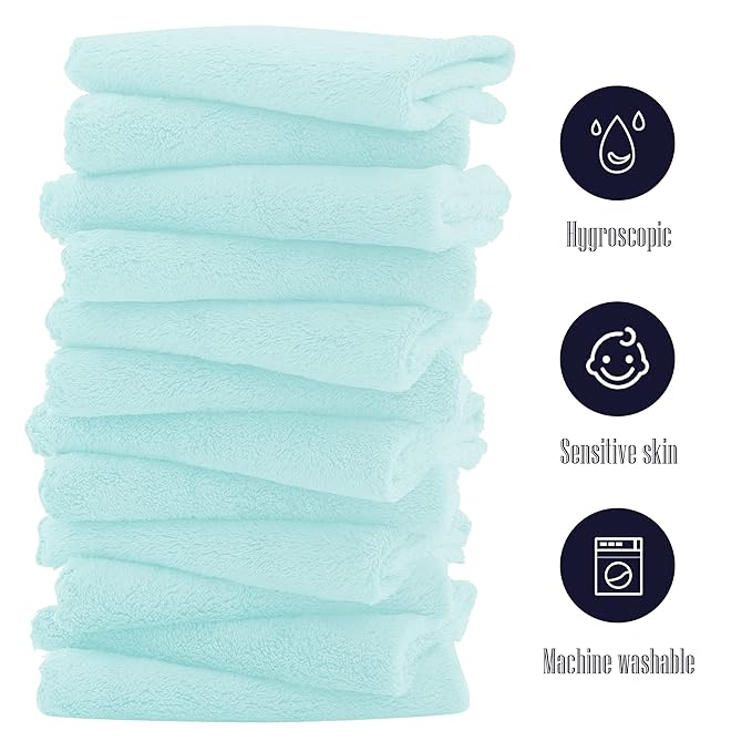 16 Pack Baby Washcloths - Luxury Coral Fleece Blue,10x10 Inch