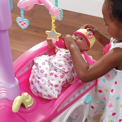 Step2 Love & Care Deluxe Baby Doll Nursery Playset for Kids, Compact Changing Station & Crib, Made of Durable Plastic, Includes Toy Accessories, For Toddlers 2-6 Years Old, Pink