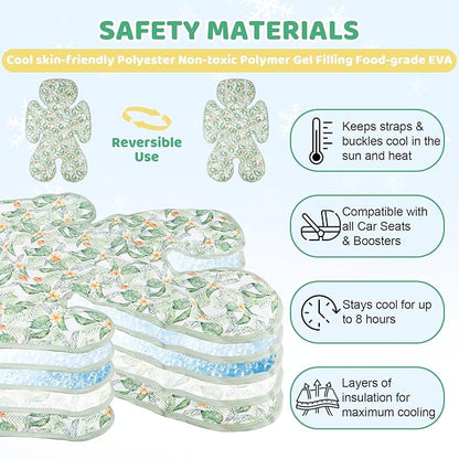 KAKIBLIN Baby Car Seat Cooling Pad,Universal Double Sided Ice Car Seat Cooler Pad for Baby Children and Kids,Durable Gel Babies Cooling Mat Cushion for Stroller,Chair,Keep Cool in Summer (Green Plant)